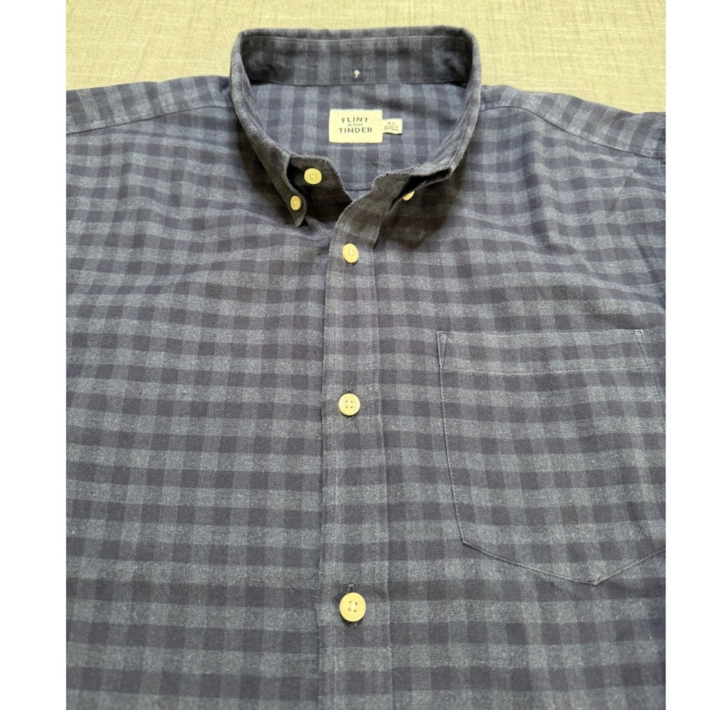 Flint and Tinder Mens XL Gingham Check Button Down Shirt Navy Blue F-210017 - Picture 3 of 15